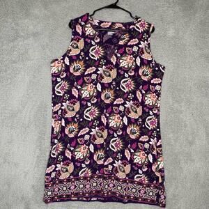 Lands end womens tank dress sleeveless swim cover up floral geometric pockets L
